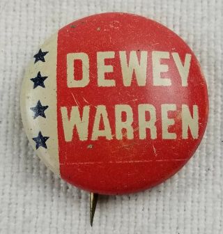 Vintage 1948 Thomas Dewey Earl Warren Campaign Button Logo