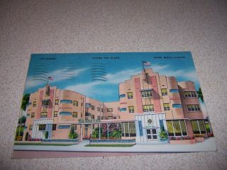 1940s The Surrey Hotel,  Miami Beach Fl.  Linen Postcard