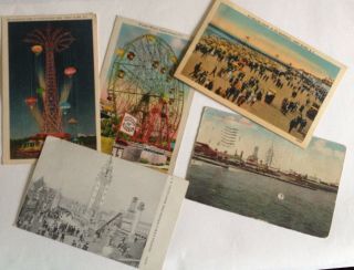 Coney Island Vintage Old Post Cards 5 Cards Including Wonder Wheel Post Card