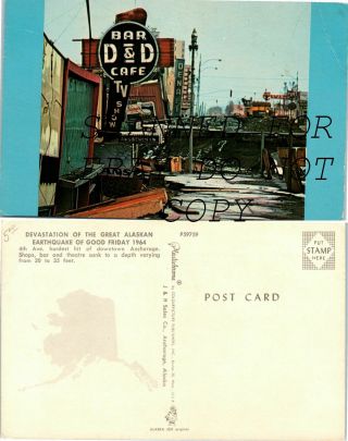 1964 Alaskan Earthquake Good Friday Anchorage Bar Cafe Vintage Postcard