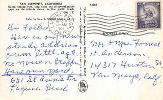 SAN CLEMENTE,  CA California OCEAN FISHING PIER Bird ' s Eye 1959 Chrome Postcard 2