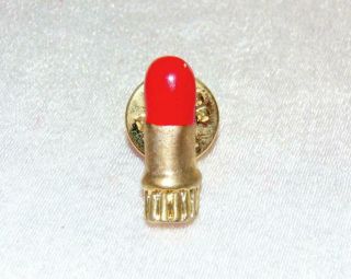 Delightfull & Unique Gold Tone Red Enamel Small Lipstick Lapel Hat Tack Pin