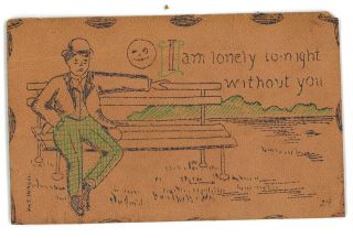 Man On Bench,  Man In The Moon,  Lonely Without Out,  Vintage Leather Postcard