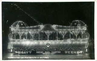 Portsmouth & Southsea - Illuminated Tram Car Navy Week - Old Real Photo Postcard
