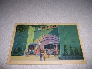1940s Surprise House,  Euclid Beach Park,  Cleveland Ohio Linen Postcard