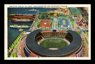 Us Linen Postcard Aerial View Great Lakes Expo & Stadium Cleveland Ohio