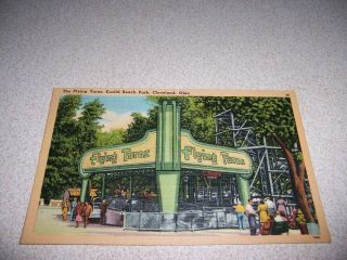 1940s The Flying Turns Ride,  Euclid Beach Park,  Cleveland Ohio Linen Postcard