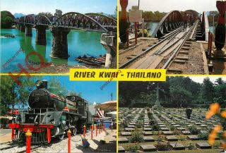 Picture Postcard; Thailand,  River Kwai (multiview) The Bridge And Locomotive