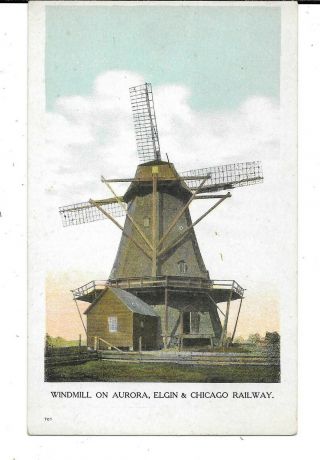 Elgin,  Aurora & Chicago Railway Advertising Pc - Windmill Along The Route C1920s