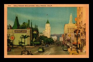 Dr Jim Stamps Us Postcard Hollywood Boulevard View Hollywood California Linen