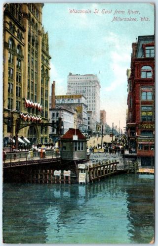 Milwaukee,  Wi Wisconsin Street East From River 1908 Postcard