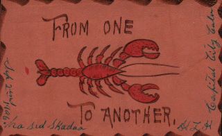 From One Lobster To Another Vintage Leather Postcard