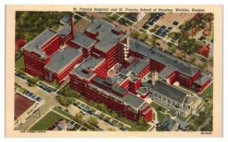 Mid - 1900s St.  Francis Hospital And School Of Nursing,  Wichita,  Ks Postcard