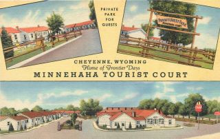 Minnehaha Tourist Court Cheyenne Wy Wyoming Linen Postcard 1940s
