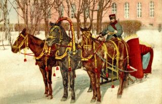 Imperial Russia - Types,  A Festive Decorated Winter Troika,  Colorful Postcard
