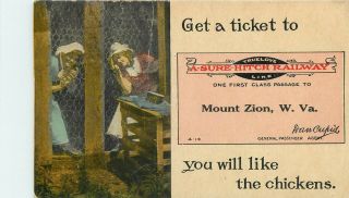 Get A Ticket To A Sure Hitch Railway Mt Zion Wv West Virginia Postcard 1910s