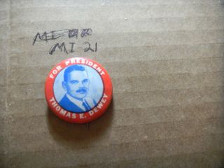 Button Pin Portrait Thomas E Dewey For President Help Support Vote