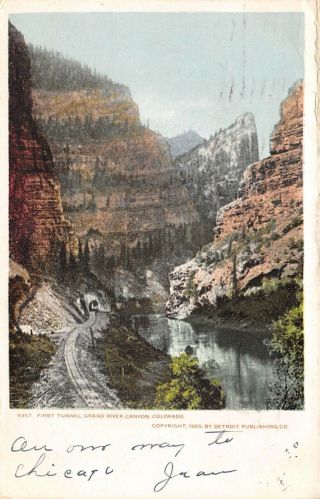 Grand River Canyon Colorado 1906 Postcard First Tunnel By Detroit Publishing