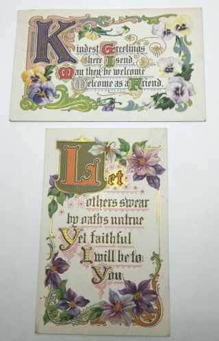 Vintage Greeting Postcards 2 Motto Series No.  2 About Friendship,  Embossed