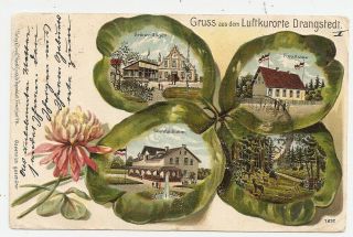 Gruss Aus Luftkurorte Drangstedt,  4 - Leaf Clover,  1903 Embossed Germany Postcard