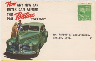 1941 Pontiac Torpedo Automobile Advertising Westering Pontiac 5th St Harlan Iowa