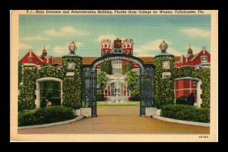 Dr Jim Stamps Us Linen Postcard Florida State College For Women Entrance