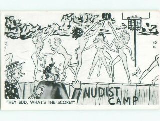 Pre - 1980 Risque Comic Man Looks Over The Fence Of Nudist Camp Ab7035