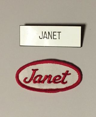 Vintage Janet Lapel Badge Pin Name Tag Embroidered Patch