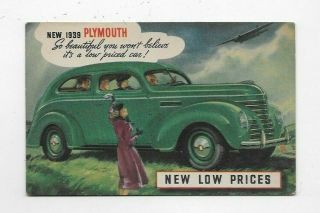 1939 Postcard Plymouth Automobile Advertising R486