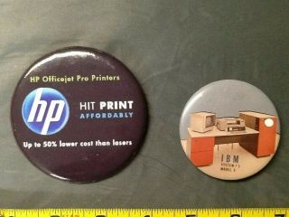 Vintage Computer Pins - Ibm System 3,  Hp Printers