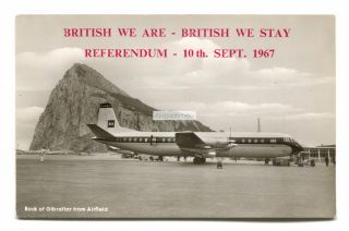 Gibraltar - Rock From Airfield,  Bea Airliner - 1967 Referendum Postcard