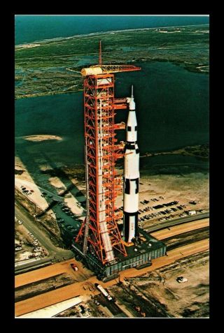 Us Postcard Aerial View Nasa Apollo Saturn - V 500f On Launch Pad Jfk Space Center