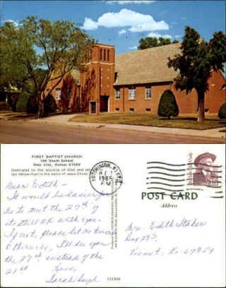 1988 Ness City,  Ks First Baptist Church,  104 South School Kansas Chrome Postcard