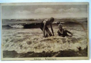 1920 Dutch Postcard Kijkduin Badgenoegens,  2 Ladies Swimming At Shore