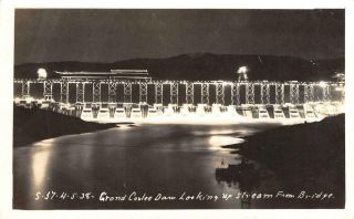 Rppc Grand Coulee Dam Stream From Bridge At Night Ca 1930s Vintage Postcard