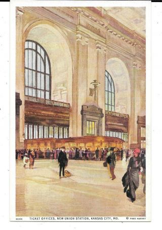 Fred Harvey Advertising Pc - Ticket Offices,  Kc,  Mo Union Station - C1915