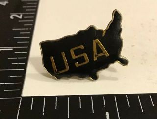 Vtg Usa Outline United States Black/gold Enamel Lapel Hat Pin Pinback Patriotic