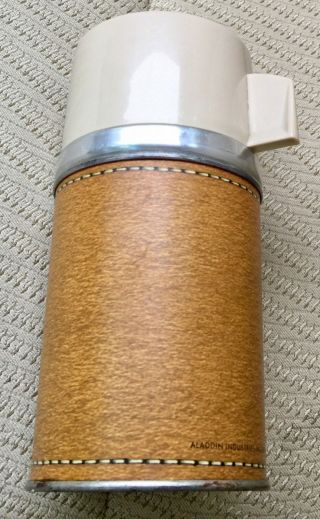 Vintage Two Tone Beige And Stitched Look Brown Alladin Lunch Box Thermos Metal
