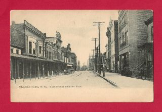 Clarksburg Wv Postcard View Of Main St,  Horse & Wagon,  Street Car Tracks Ca 1905