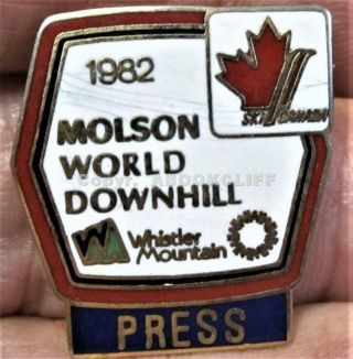 1982 Molson World Cup Downhill Skiing Press Lapel Pin Media Whistler