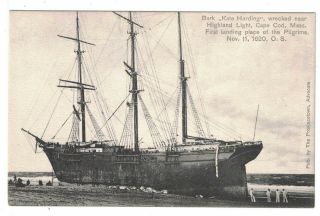 Ship Bark Kate Harding Wrecked Near Highland Light Cape Cod Mass.  Postcard