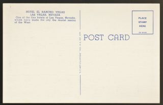 EL RANCHO CASINO 1950s LINEN Vintage Las Vegas hotel post card B 13 2
