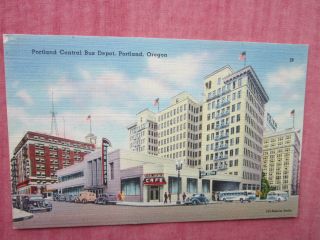 Portland Central Bus Depot,  Oregon Vintage Coloured Postcard C.  1930 