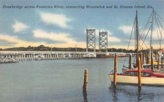 Drawbridge Frederica River Brunswick & St.  Simons Island Georgia Postcard (1940)