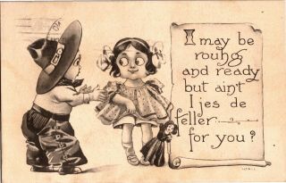 I May Be Rough And Ready Little Cowboy To Girl C1912 Vintage Postcard S01