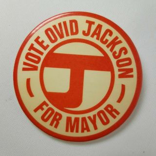 Vintage Pinback Button Pin Vote Ovid Jackson Mayor Owen Sound Canada 2.  25 "