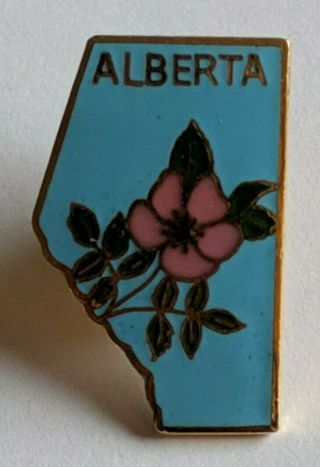 Vintage Alberta Provincial Flower Wild Rose Lapel Pin Province Map Souvenir