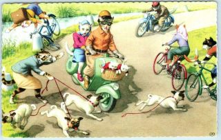 Mainzer Cats & Kittens Scooters,  Motorcycles Bike Anthropomorphic 4704 Postcard