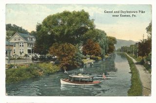 Pa Near Easton Pennsylvania Boat Flag Lehigh Canal And Doylestown Pike Postcard