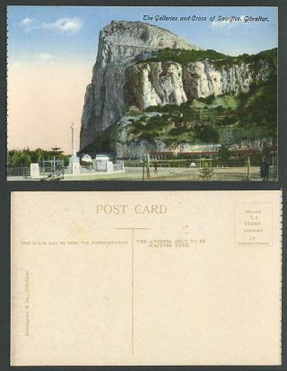 Gibraltar Old Colour Postcard The Galleries And Cross Of Sacrifice Rock Mountain